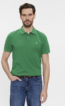 Zielona koszulka polo United Colors Of Benetton w stylu casual z krótkim rękawem