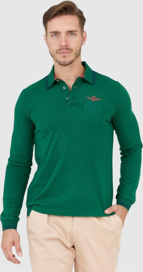 Zielona koszulka z długim rękawem Aeronautica Militare w stylu casual z długim rękawem