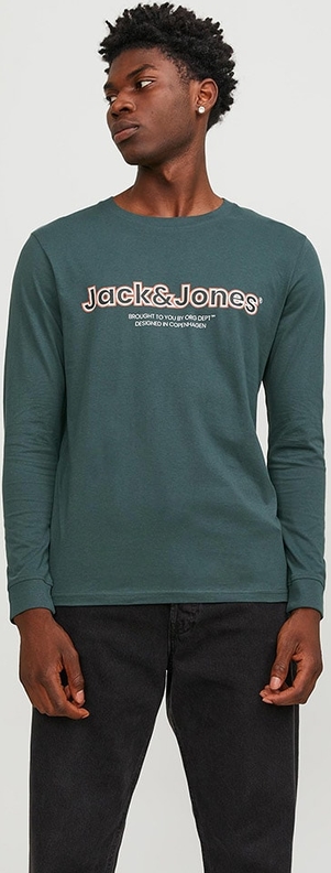 Zielona koszulka z długim rękawem Jack & Jones z bawełny z długim rękawem