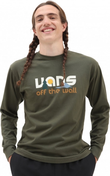 Zielona koszulka z długim rękawem Vans w młodzieżowym stylu z nadrukiem z bawełny