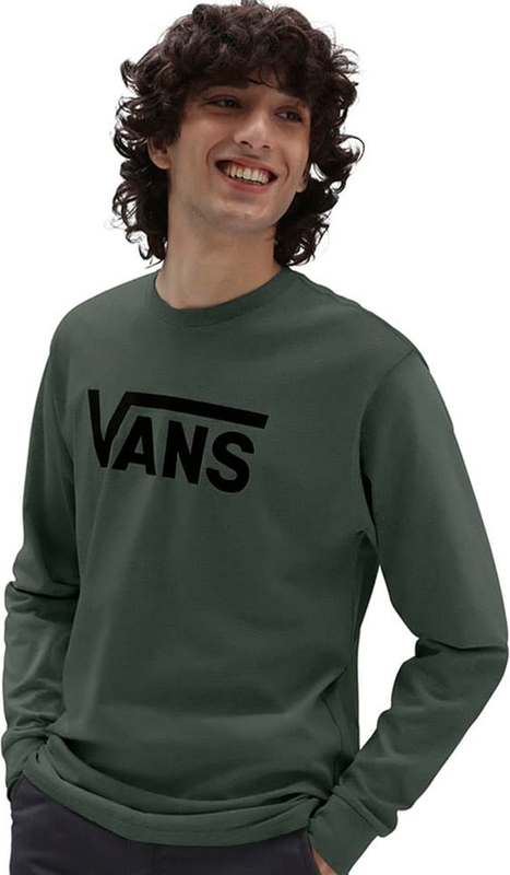 Zielona koszulka z długim rękawem Vans z długim rękawem z bawełny w młodzieżowym stylu