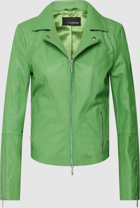 Zielona kurtka Studio Ar krótka w stylu casual ze skóry