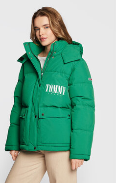 Zielona kurtka Tommy Jeans z kapturem krótka