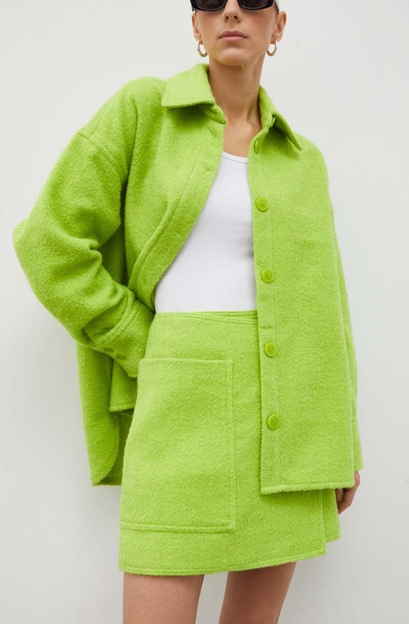 Zielona spódnica Samsoe Samsoe mini w stylu casual z wełny