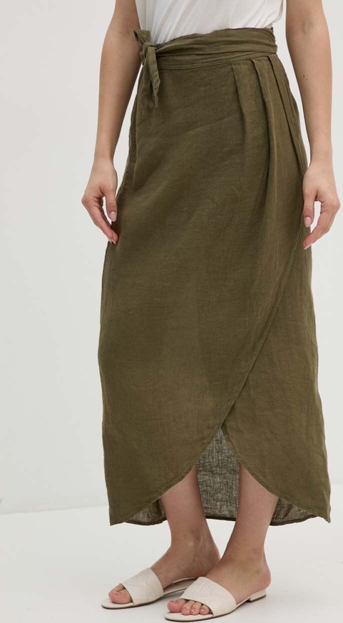Zielona spódnica Sisley midi z lnu