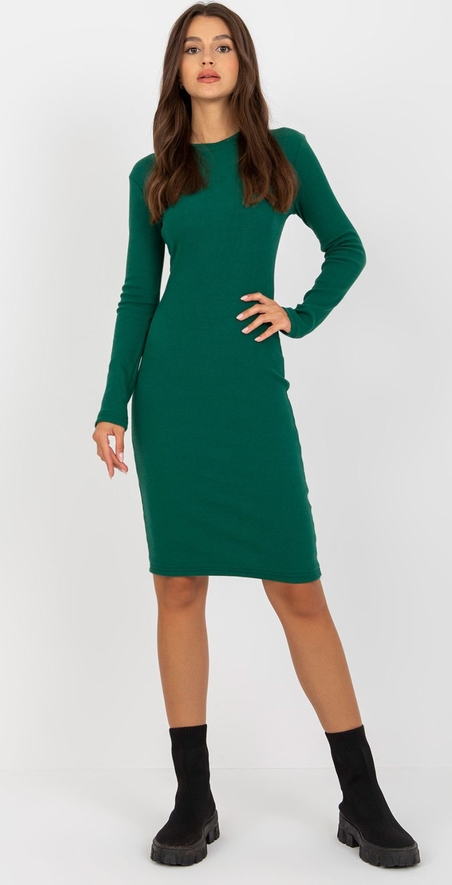 Zielona sukienka 5.10.15 z długim rękawem z bawełny midi