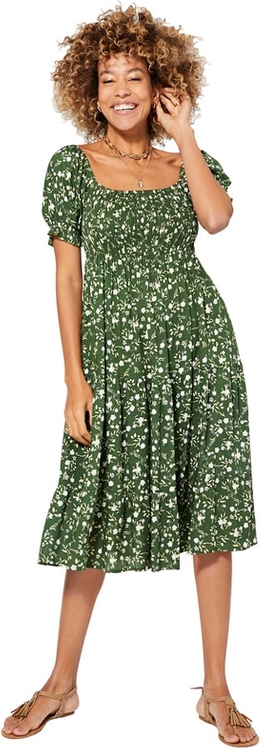 Zielona sukienka Aller Simplement z dekoltem w kształcie litery v rozkloszowana midi