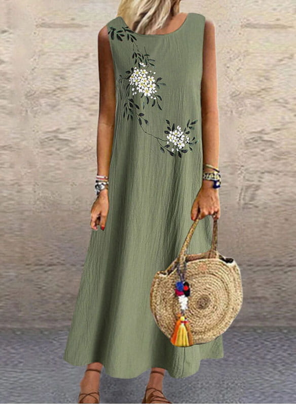 Zielona sukienka Arilook z bawełny w stylu casual z okrągłym dekoltem