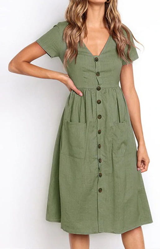 Zielona sukienka Arilook z krótkim rękawem z dekoltem w kształcie litery v w stylu casual