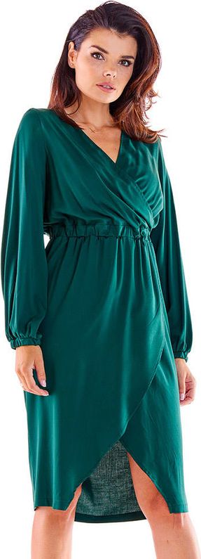 Zielona sukienka Awama w stylu casual z długim rękawem