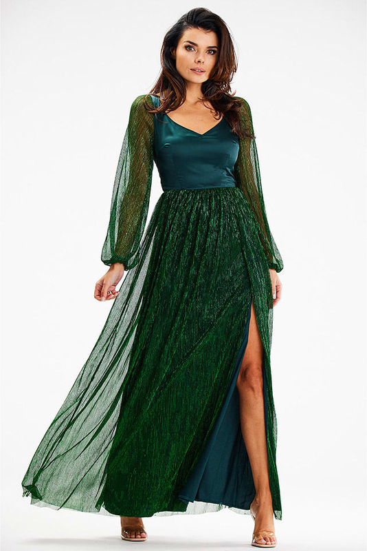 Zielona sukienka Awama z długim rękawem
