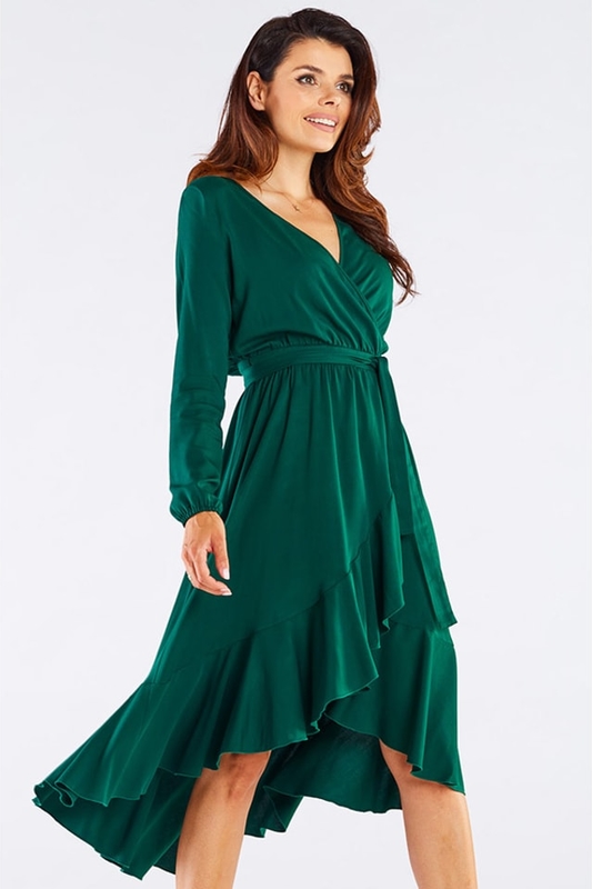 Zielona sukienka Awama z długim rękawem asymetryczna midi