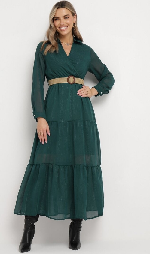 Zielona sukienka born2be kopertowa w stylu casual maxi