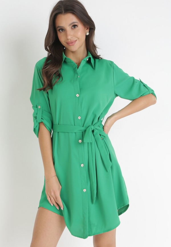 Zielona sukienka born2be koszulowa mini w stylu casual