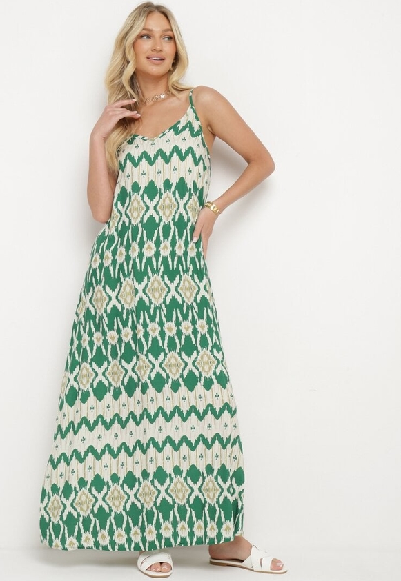 Zielona sukienka born2be maxi z dekoltem w kształcie litery v