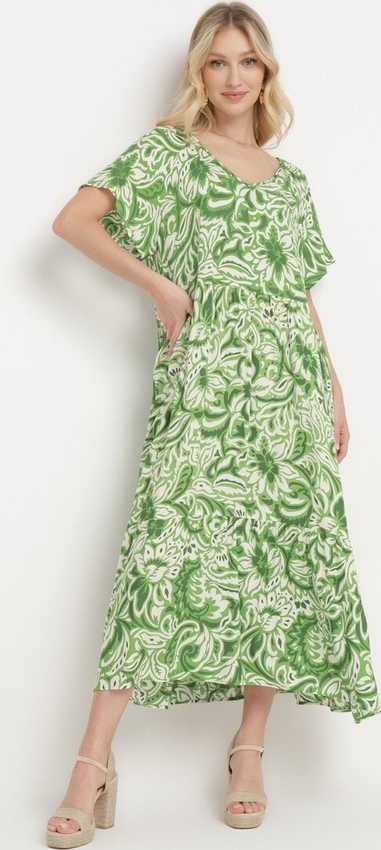 Zielona sukienka born2be maxi z dekoltem w kształcie litery v