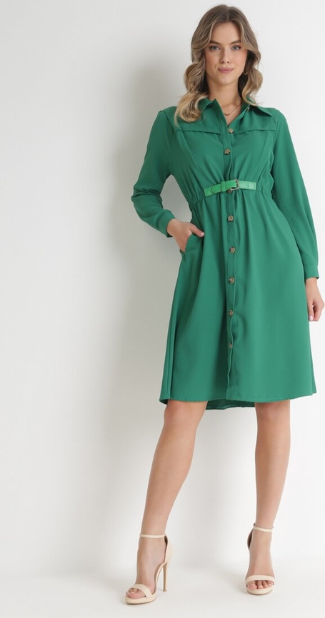 Zielona sukienka born2be midi z długim rękawem