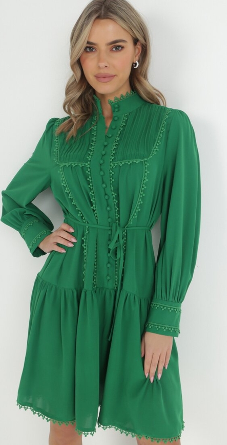 Zielona sukienka born2be mini koszulowa