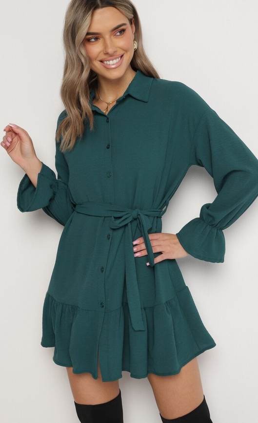 Zielona sukienka born2be mini w stylu casual
