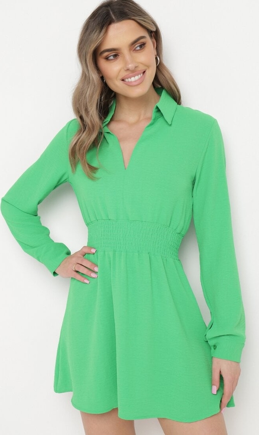 Zielona sukienka born2be mini w stylu casual rozkloszowana