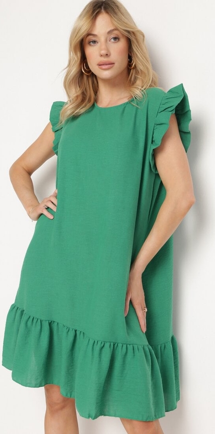 Zielona sukienka born2be rozkloszowana w stylu casual