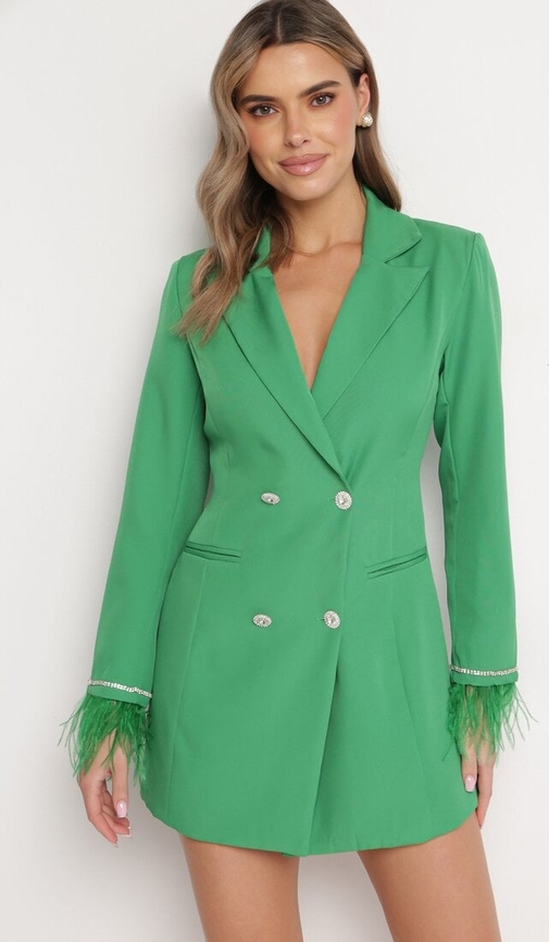 Zielona sukienka born2be w stylu casual mini z dekoltem w kształcie litery v