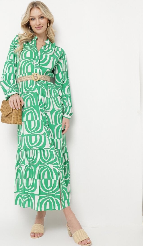 Zielona sukienka born2be z długim rękawem w stylu casual