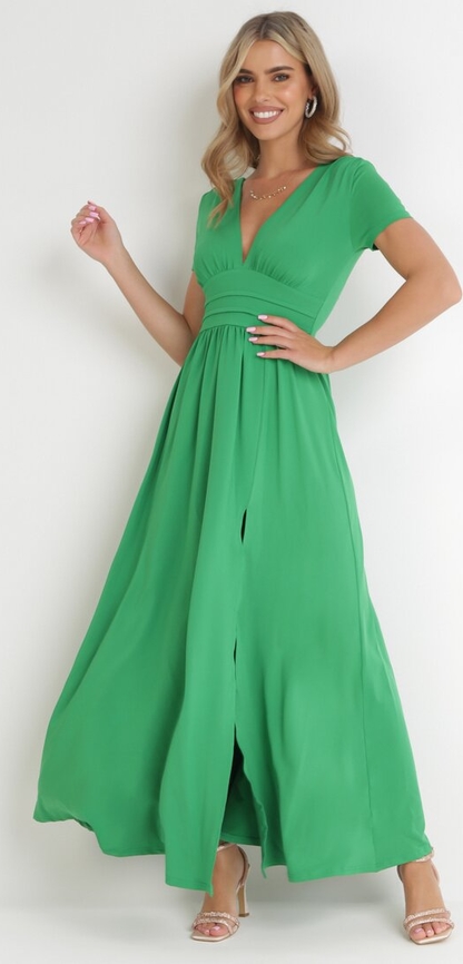 Zielona sukienka born2be z krótkim rękawem maxi