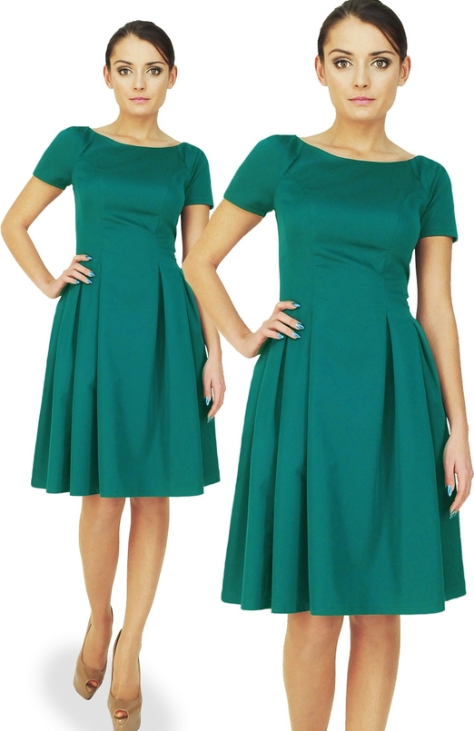 Zielona sukienka Camill Fashion dla puszystych midi z okrągłym dekoltem