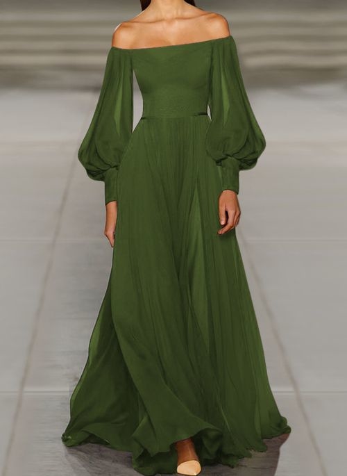 Zielona sukienka Cikelly maxi z długim rękawem hiszpanka