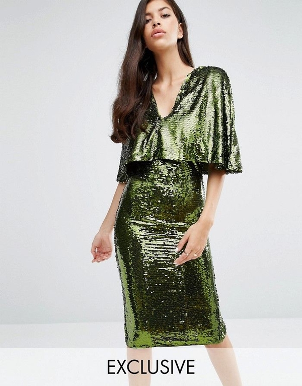 Zielona sukienka Club L London z dekoltem w kształcie litery v z długim rękawem midi