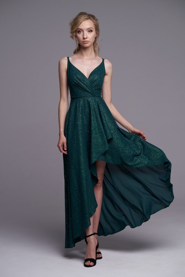 Zielona sukienka Ella Boutique rozkloszowana z dekoltem w kształcie litery v
