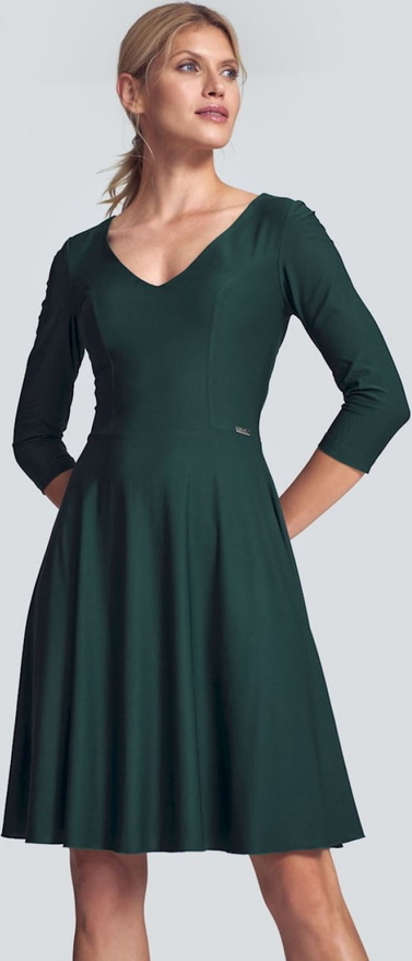 Zielona sukienka Figl z długim rękawem z dekoltem w kształcie litery v