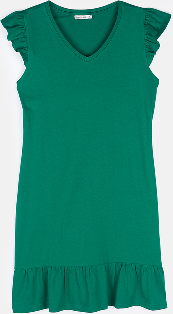 Zielona sukienka Gate z krótkim rękawem z dekoltem w kształcie litery v prosta