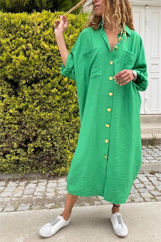 Zielona sukienka Gunes Kizi maxi w stylu casual z dekoltem w kształcie litery v