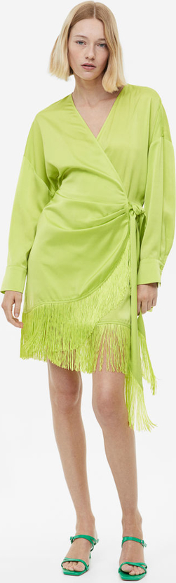 Zielona sukienka H & M kopertowa mini z dekoltem w kształcie litery v