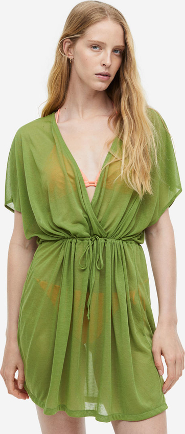 Zielona sukienka H & M kopertowa z krótkim rękawem z dekoltem w kształcie litery v