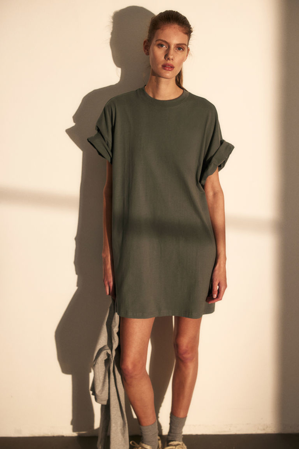 Zielona sukienka H & M oversize mini w stylu casual