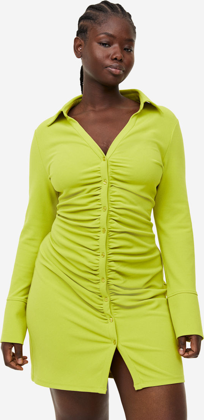 Zielona sukienka H & M szmizjerka z dżerseju mini