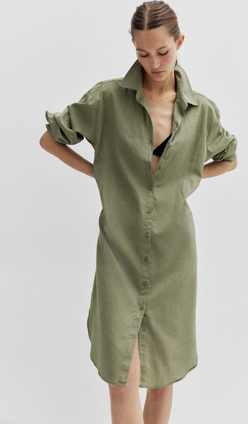 Zielona sukienka H & M z bawełny w stylu casual szmizjerka