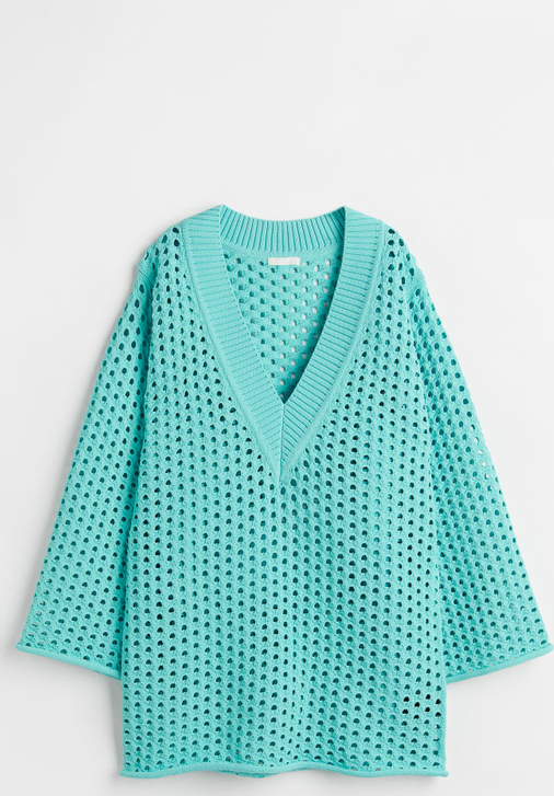 Zielona sukienka H & M z dekoltem w kształcie litery v oversize z długim rękawem