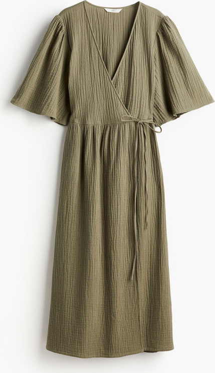 Zielona sukienka H & M z dekoltem w kształcie litery v w stylu casual z krótkim rękawem