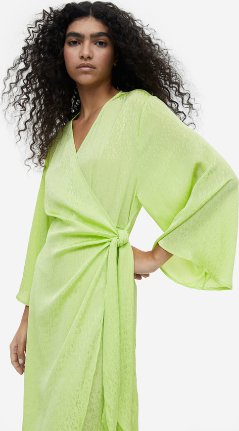 Zielona sukienka H & M z długim rękawem mini w stylu casual