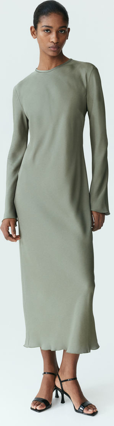 Zielona sukienka H & M z długim rękawem w stylu casual z tkaniny