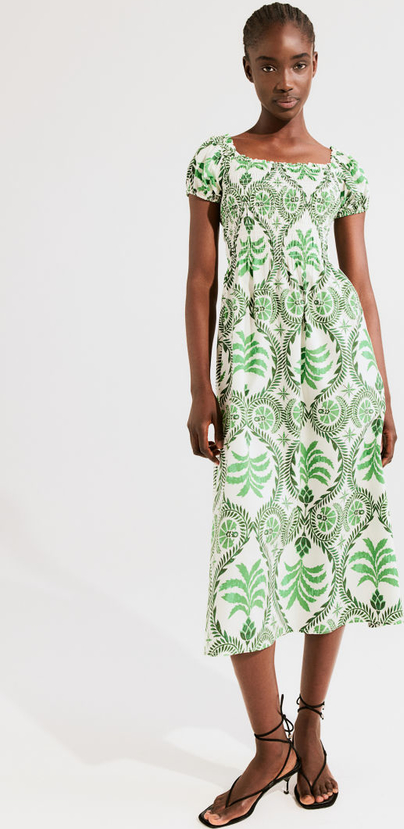 Zielona sukienka H & M z okrągłym dekoltem z krótkim rękawem z odkrytymi ramionami