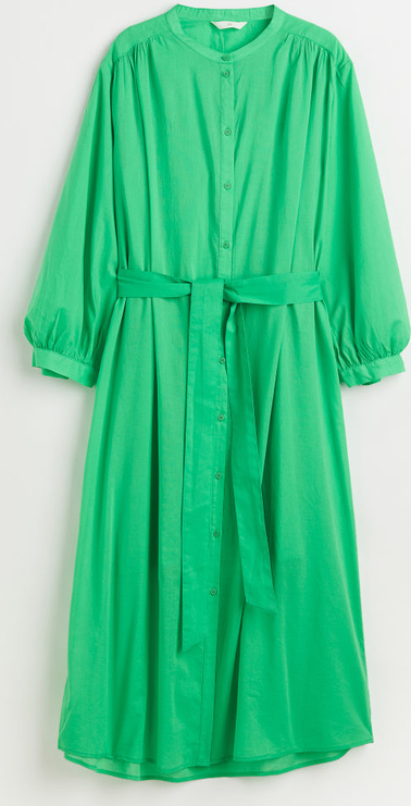 Zielona sukienka H & M z tkaniny szmizjerka midi