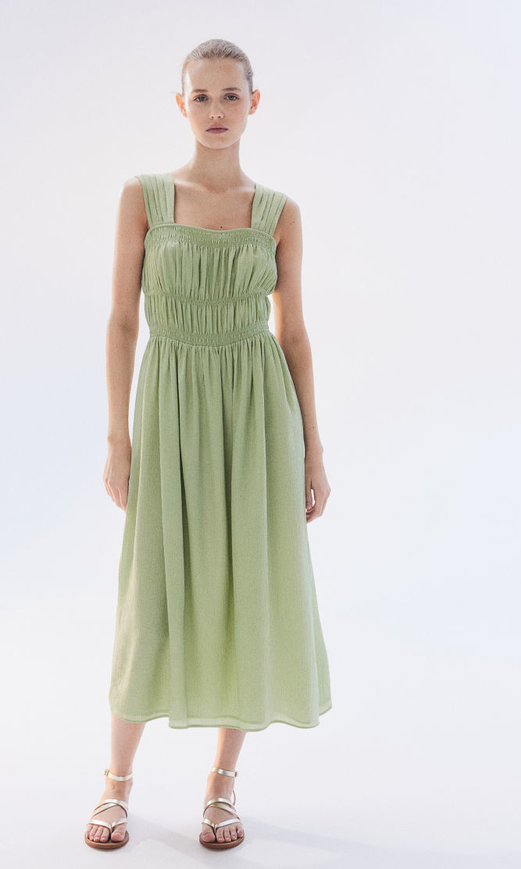 Zielona sukienka H & M z tkaniny z dekoltem w karo