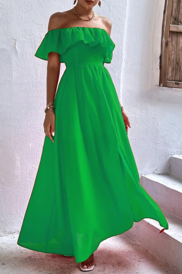 Zielona sukienka IVET hiszpanka z krótkim rękawem maxi