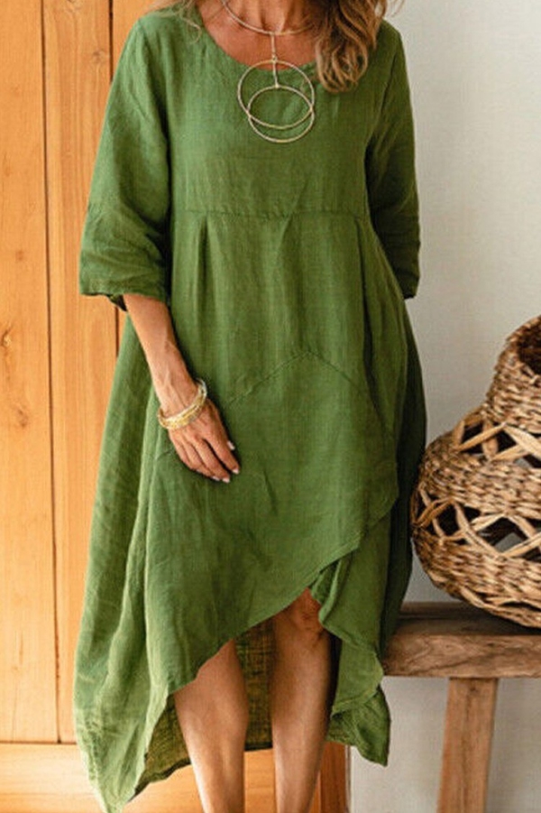 Zielona sukienka IVET oversize w stylu casual z okrągłym dekoltem