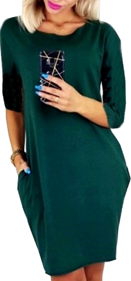 Zielona sukienka IVET z okrągłym dekoltem
